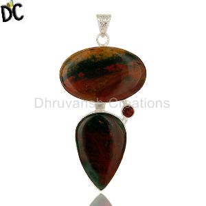 Natural Garnet and Blood Stone Pendant