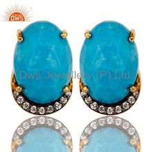 Turquoise and Cz Gemstone Stud Earring