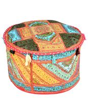 Embroidered Cotton Floor Decor Pouf Cover