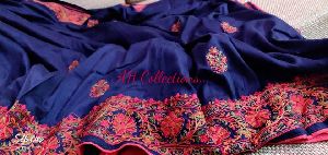 Beautiful embroidered muslin cotton silk saree with contrast blouse