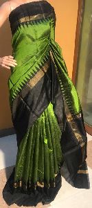 Pure dupion raw silk handloom double sided temple border sarees