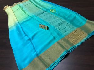 PURE MYSORE SILK WRINKLED CREPE SILK SAREES WITH CONTRAST BLOUSE