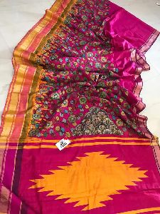 Pure Raw silk dupion sarees with pen kalamkari appliqu work