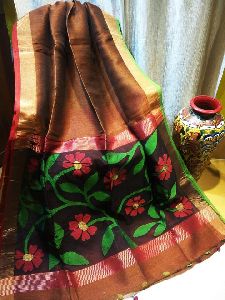 Silk linen mocklin & tussar linen jamdani sarees