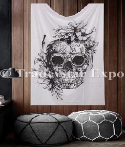 Gypsy Bohemian Fabric Ethnic White Color Skull Tapestry