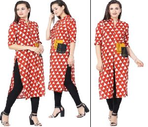 Rayon Red & White Embrderied Kurtis