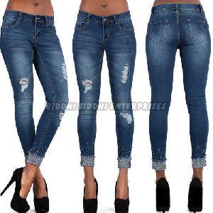 Ladies Blue Rugged Jeans