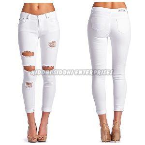 Ladies White Ripped Jeans