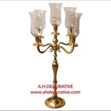 Gold Candelabra 5 Candle With Glass Votive