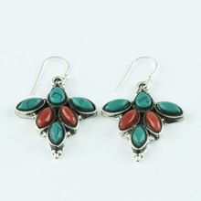 Turquoise and Coral Stone Earring