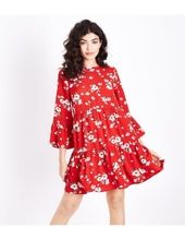 Bell sleeve tiered smock dress