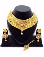 Ethnic golden zircon choker necklace set