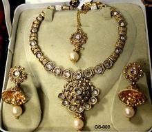 Gold Brass Necklace Earrings Set