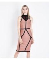 Polyester / Cotton Pink Mesh Panel Dress