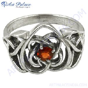 Celtic Style Garnet Gemstone Silver Ring