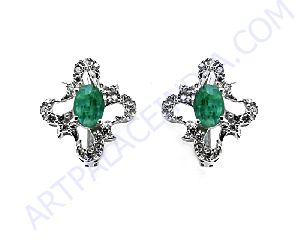Cubic Zircon and Emerald Silver Earring