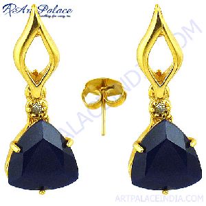 Cubic Zirconia and Dyed Sapphire Earring