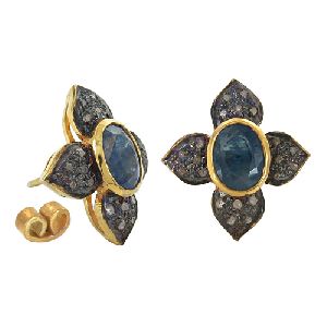 Victorian Diamond and Sapphire Gold Plated Silver Earrings