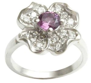 Floral Single Stone Silver Engagement Ring Under 50 USD