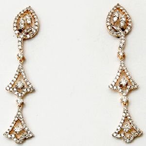 light weight long pattern diamond studded bell hanging earrings