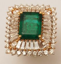 Octagon Emerald Baguette Diamod Studded Heavy Cocktail Ring