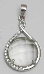 Simple Silver Twisted Pendant With Large Gemstone