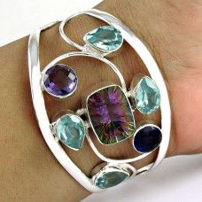 All Of Us! Mystic, Blue Topaz 925 Sterling Silver Bangle