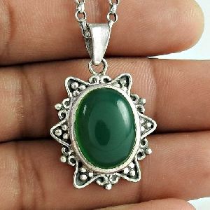 Best Design 925 Sterling Silver Green Onyx Gemstone Pendant