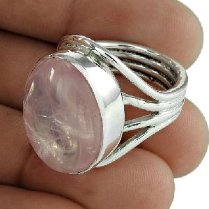 Big Delicate 925 Sterling Silver Rose Quartz Gemstone Ring