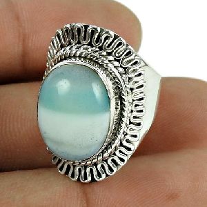 Fashion 925 Sterling Silver Antique Striped Onyx Gemstone Ring Jewellery