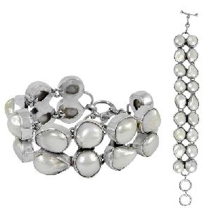 Fashion Design Pearl Gemstone Sterling Silver Bracelet Jewelry