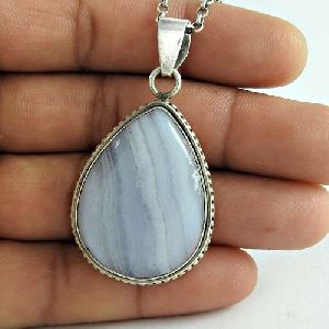 Nice Looking 925 Sterling Silver Blue Lace Agate Gemstone Pendant