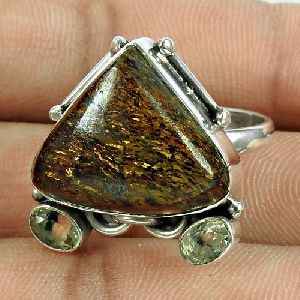 Party Wear Bronzite, Crystal Gemstone Ring 925 Sterling Silver Antique Jewellery