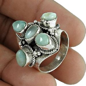 Popular Design 925 Sterling Silver Larimar Gemstone Ring