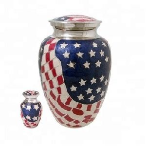 Brass cremation urn American Flag