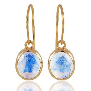 1 Micron gold plated 925 sterling silver base metal and rainbow moonstone dangle earrings