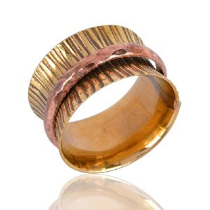 18K Gold Plated Copper and Brass Scratched Spinner Ring