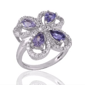 Amethyst and Cubic Zircon CZ Butterfly Solid Silver Engagement Ring