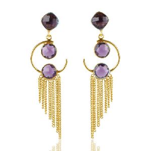 Amethyst Color Stone 925 Sterling Silver Earring