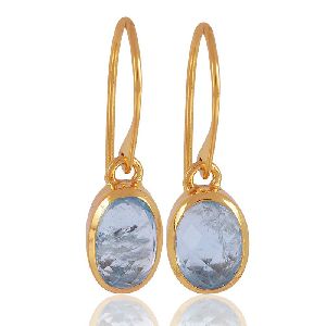 Aquamarine Natural Gemstone 1 microne gold vermiel sold Silver Earrings
