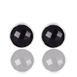 Black Onyx Gemstone Solid Silver Stud Earrings