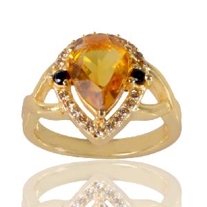 Black Spinal Yellow Gemstone and White Cubic Zirconia Gold Plated Fashion Ring
