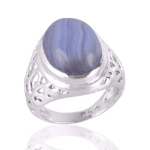 Blue Lace Agate and Sterling Silver Mens Ring