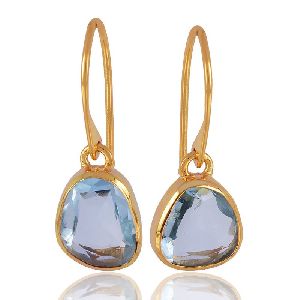 Blue Toapz Real Gemstone Gold Vermeil Earrings