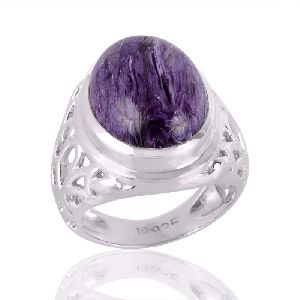 Charoite Purple Gemstone Mens Ring Steling Silver Mens Womens Ring
