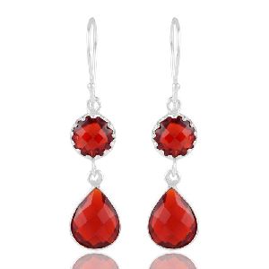 Delicate Red Stone Sterling Silver Earring