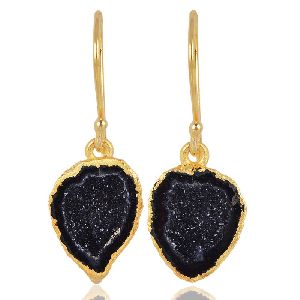 Geode Silce and 925 Sterling Silver Gold Vermeil Dangle Earring