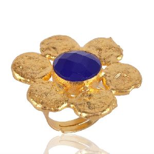 Gold Plated Blue Onyx Flower Ring