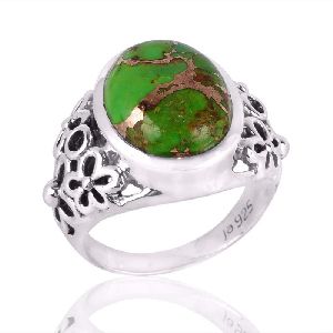 Green Copper Turquoise and 925 Silver Filigree Mens Ring Womens Ring