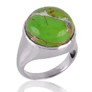 Green Copper Turquoise Gemstone 925 Sterling Silver Ring